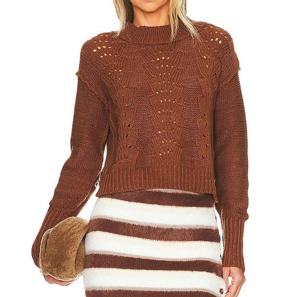 Free People Women's Bell Song Pullover Sweater in Chocolate Swirl Brown Small